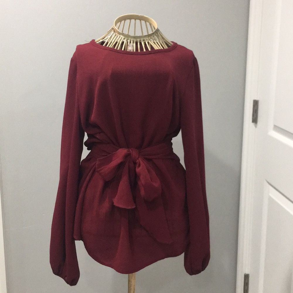 Red belted blouse
